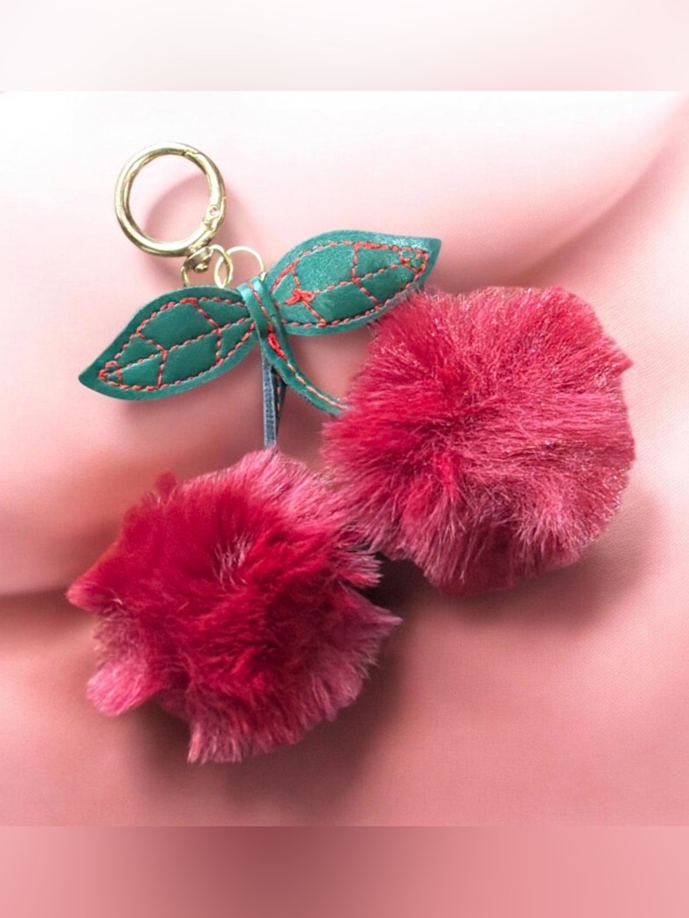 Fuzzy Cherry Pom-Pom Bag Charm & Keychain NEW
